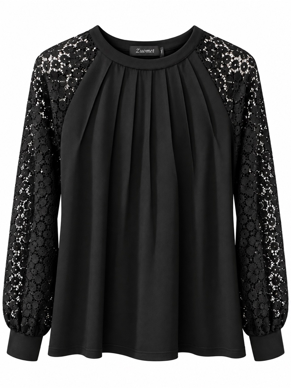 AUTOMET Black Lace Sleeve Pleated Top – Size Small